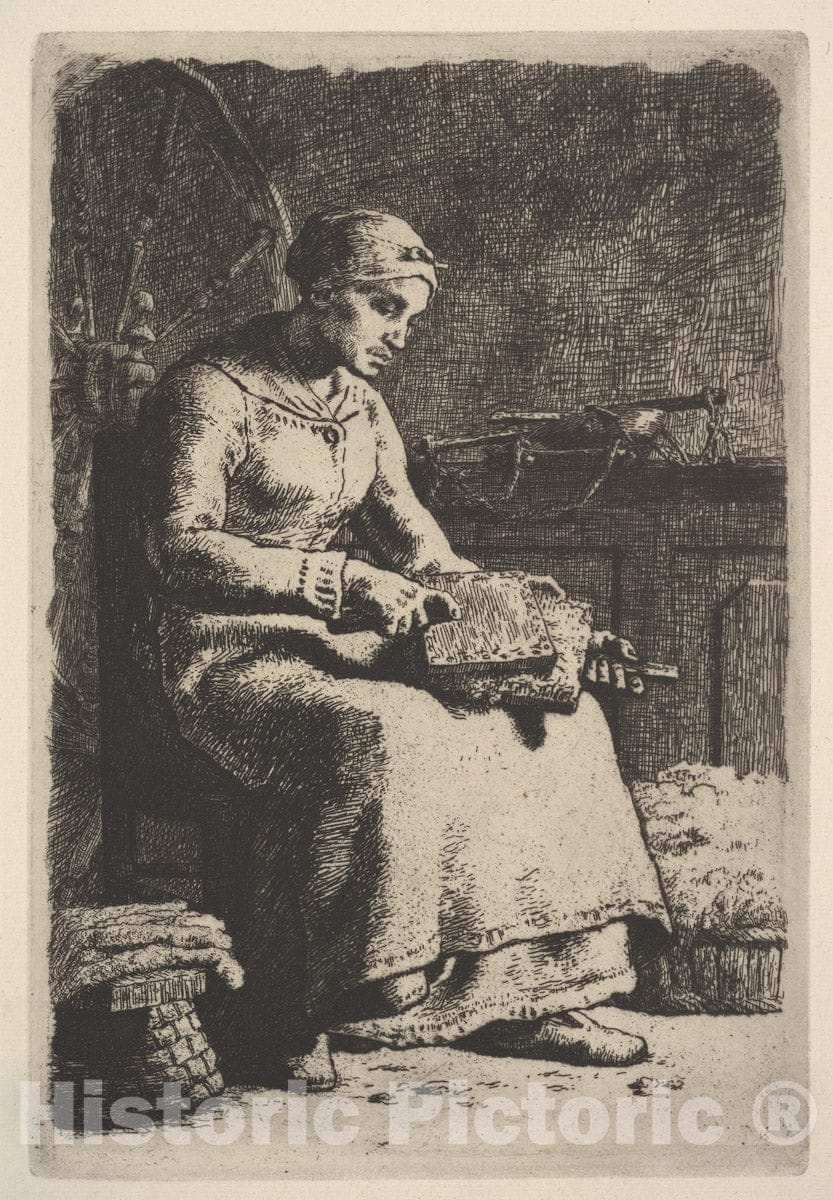 Art Print : Jean-François Millet - The Wool Carder 2 : Vintage Wall Art