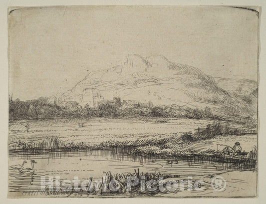Art Print : Rembrandt (Rembrandt Van Rijn) - Canal with an Angler and Two Swans : Vintage Wall Art