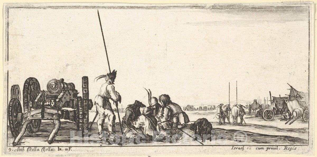 Art Print : Plate 9: a Chariot Carrying a Cannon to Left - Artist: Stefano Della Bella - Created: c1640 : Vintage Wall Art