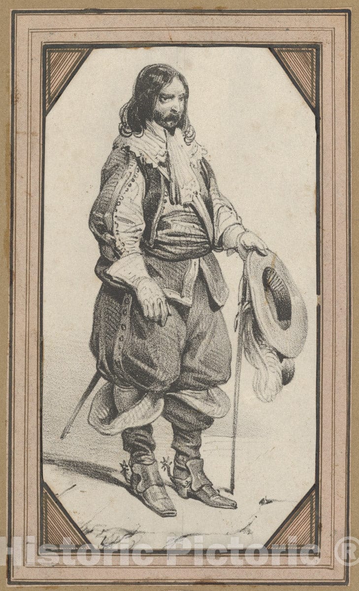 Art Print : Victor Adam - Man Holding a Cane and a hat : Vintage Wall Art