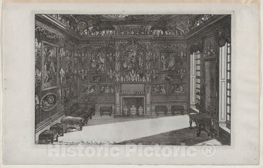 Art Print : Daniel Marot The Elder - Interior of a Porcelain Cabinet with Paintings and Vases, from Nouveaux Liure da Partements, Part of Œuvres du Sr. D. Marot : Vintage Wall Art