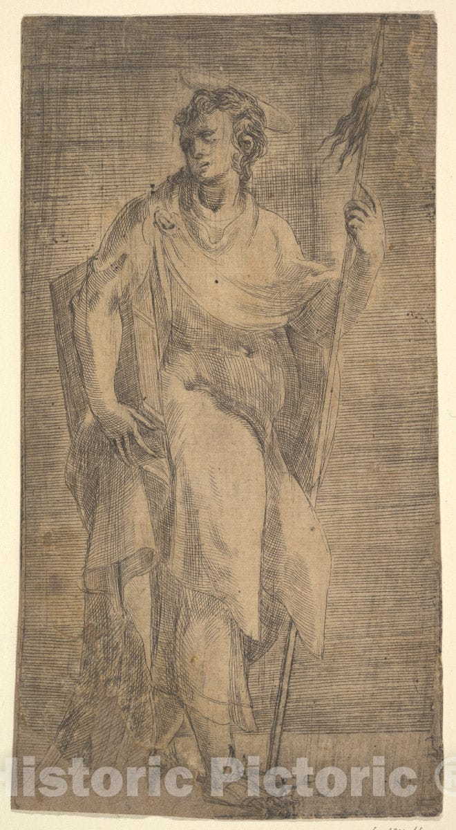 Art Print : Andrea Schiavone (Andrea Meldola) - A Saint, Possibly Matthew, Holding a Staff and a Book : Vintage Wall Art