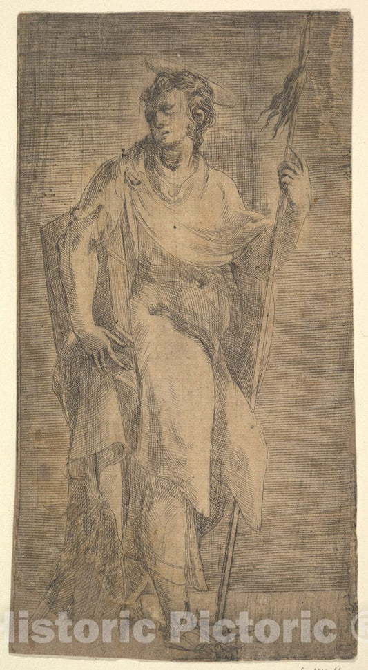 Art Print : Andrea Schiavone (Andrea Meldola) - A Saint, Possibly Matthew, Holding a Staff and a Book : Vintage Wall Art
