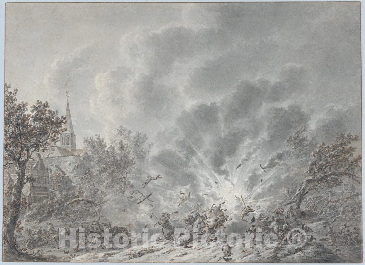 Art Print : Dirk Langendijk - an Explosion Near a Village : Vintage Wall Art
