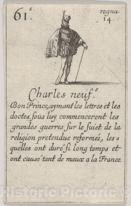Art Print : Stefano Della Bella - Charles Neuf.-e/Bon Prince, from 'Game of The Kings of France' (Jeu des Rois de France) : Vintage Wall Art