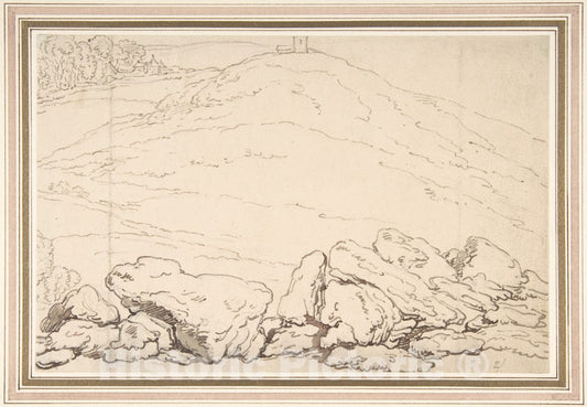 Art Print : Thomas Rowlandson - Hilly Landscape with Rocks : Vintage Wall Art