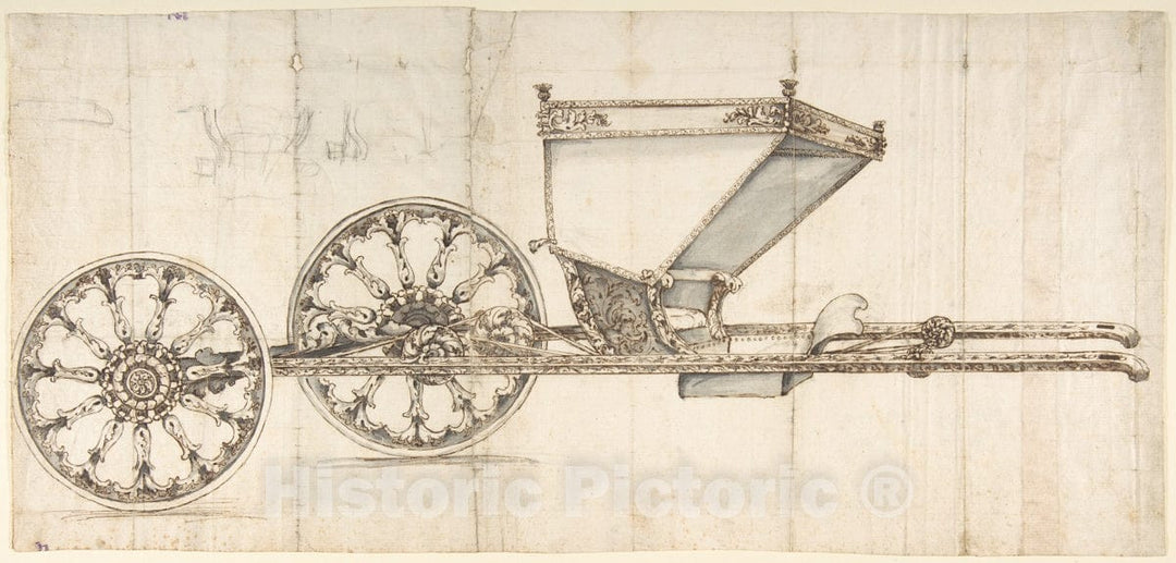 Art Print : Italian, First Half of The 18th Century - Design for a Carriage (Chaise Italienne?) : Vintage Wall Art