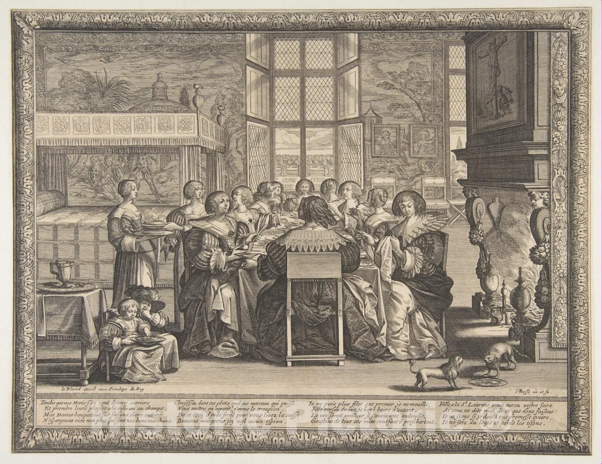 Art Print : Abraham Bosse - Wives at Table During The Absence of Their Husbands 2 : Vintage Wall Art