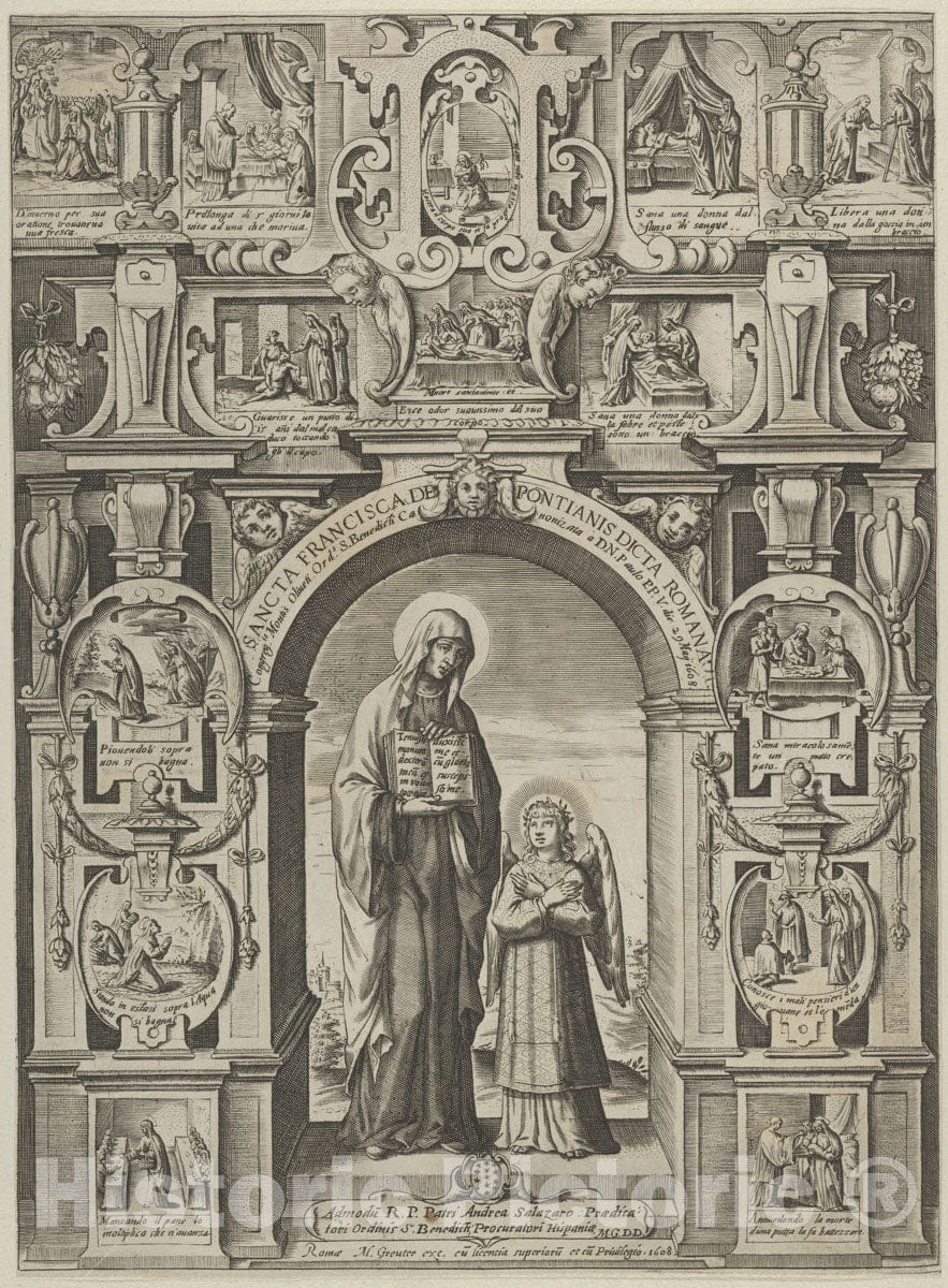 Art Print : Matthaeus Greuter - Sancta Francisca de Pontainis Dicta Romana : Vintage Wall Art