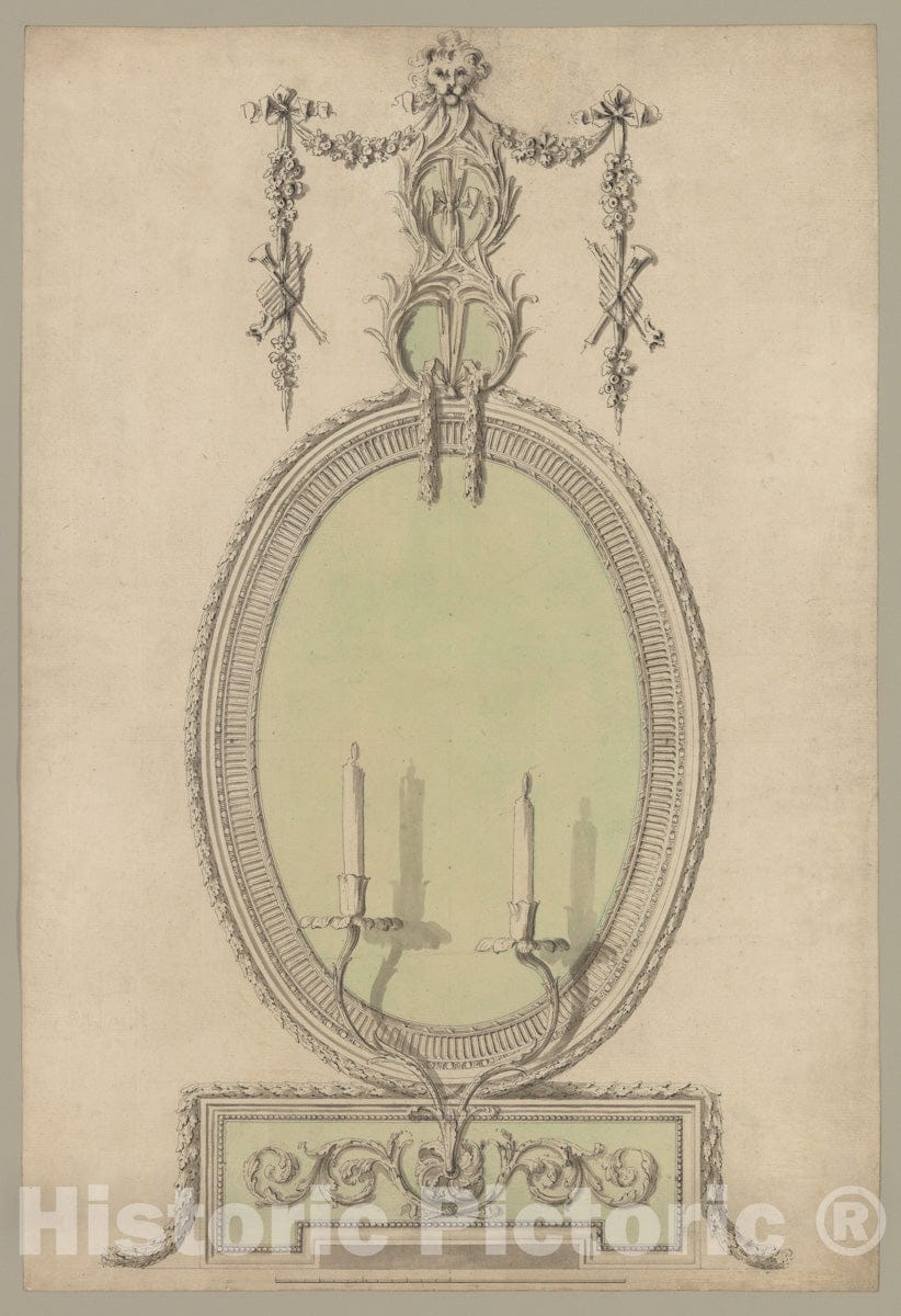 Art Print : Sir William Chambers - Two Designs for an Overmantel Glass (Verso: Partial Floor Plan) : Vintage Wall Art