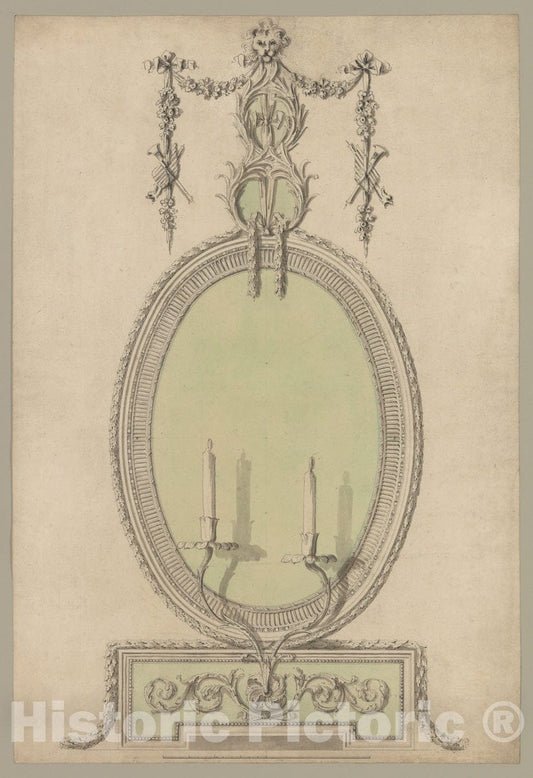 Art Print : Sir William Chambers - Two Designs for an Overmantel Glass (Verso: Partial Floor Plan) : Vintage Wall Art