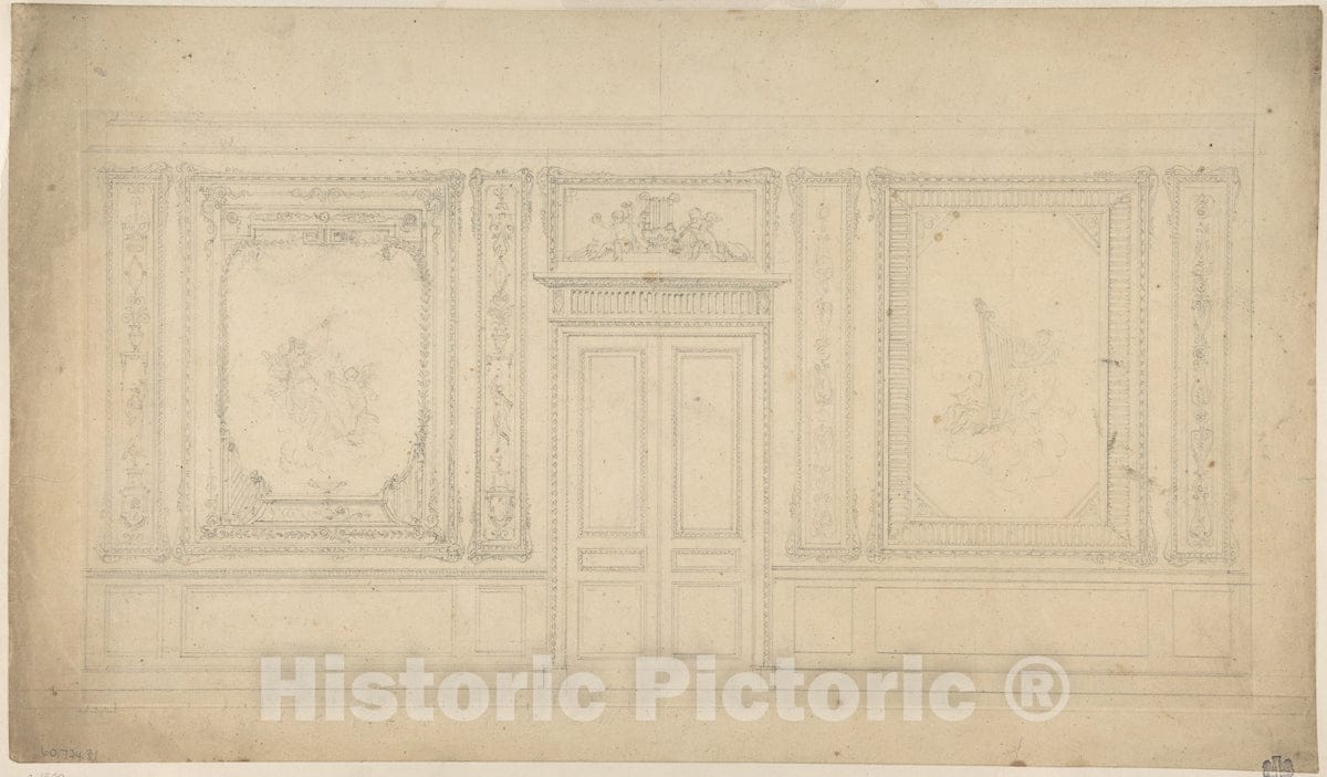Art Print : British, 19th Century - Paneled Music Room with a Door : Vintage Wall Art