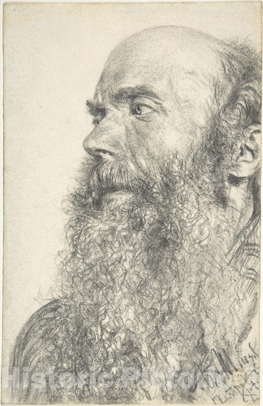 Art Print : Adolph Menzel - Head of a Bearded Man : Vintage Wall Art
