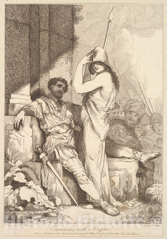 Art Print : Etched and published by Robert Blyth - Conversing with a Captive 2 : Vintage Wall Art