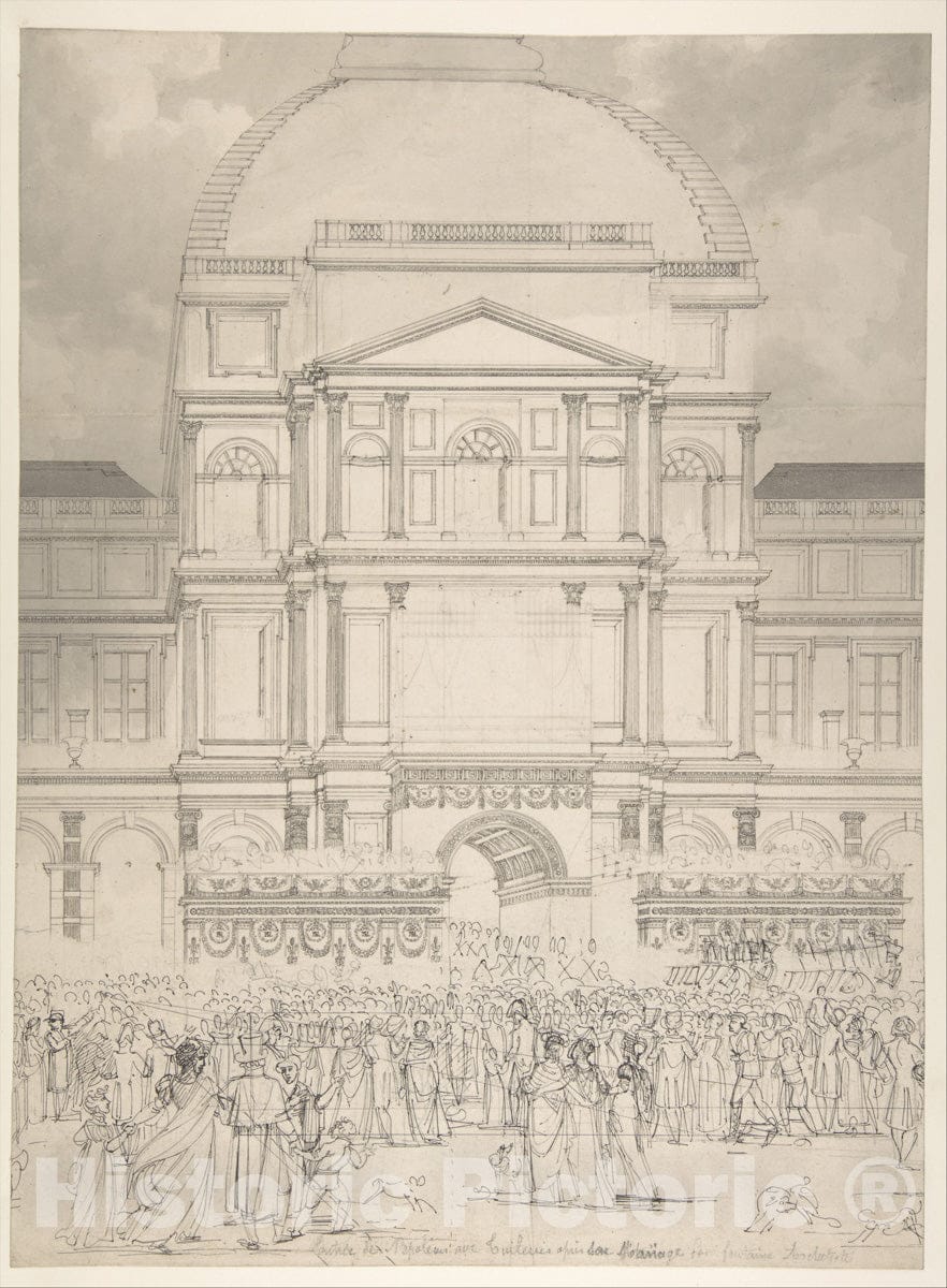 Art Print : Charles Percier - Crowd in Front of The Tuileries Palace During The Wedding of Napoleon to Marie-Louise of Austria : Vintage Wall Art