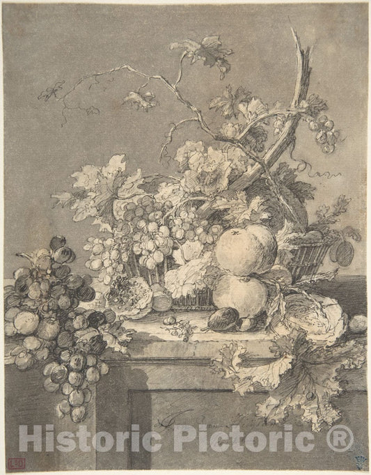 Art Print : Jan Van Huysum - A Basket of Fruit : Vintage Wall Art