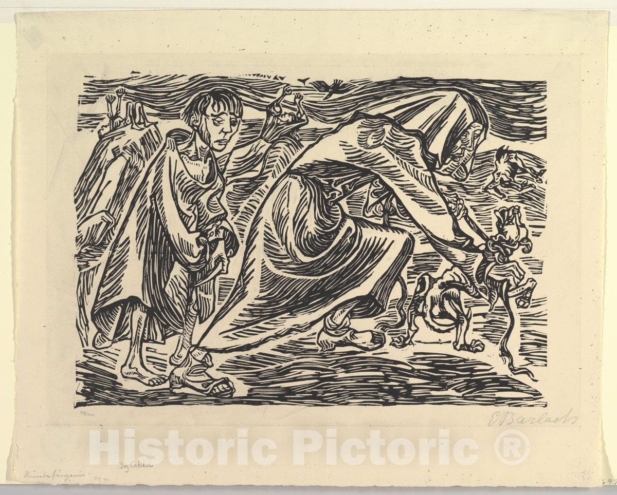 Art Print : Ernst Barlach - Dog Chasers (Hundefängerin) : Vintage Wall Art