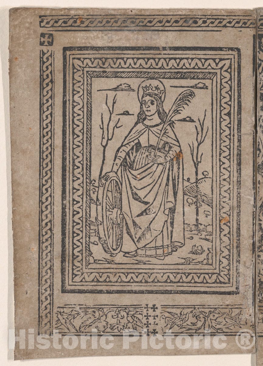 Art Print : Anonymous, Italian - Saint Catherine of Alexandria, from The 'Legenda di Sancta Caterina' (Modena, Richizola, 1490) : Vintage Wall Art