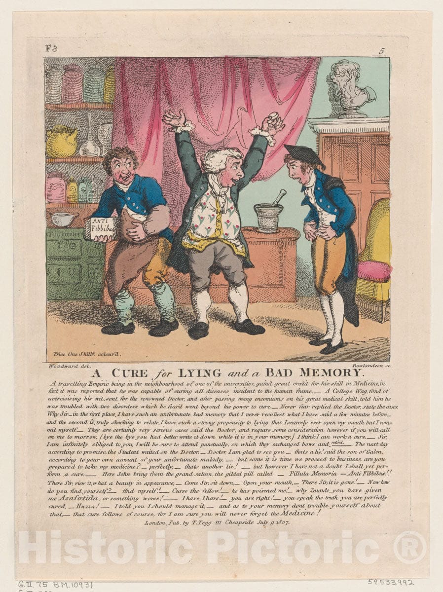 Art Print : Thomas Rowlandson - A Cure for Lying and a Bad Memory : Vintage Wall Art