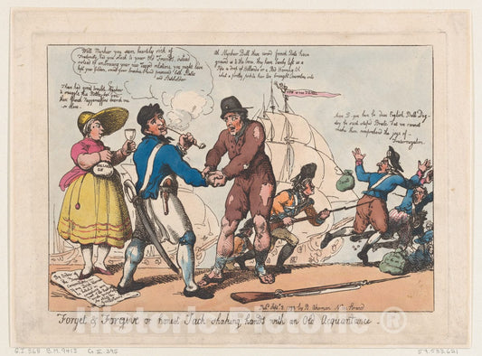 Art Print : Thomas Rowlandson - Forget & Forgive, or Honest Jack Shaking Hands with and Old Acquaintance : Vintage Wall Art