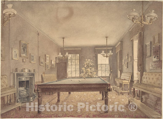 Art Print : Reid Turner - Interior of The Billiard Room at Lupton House, Devonshire, Designed by George Wrightwick for Sir J.B.Y. Buller : Vintage Wall Art