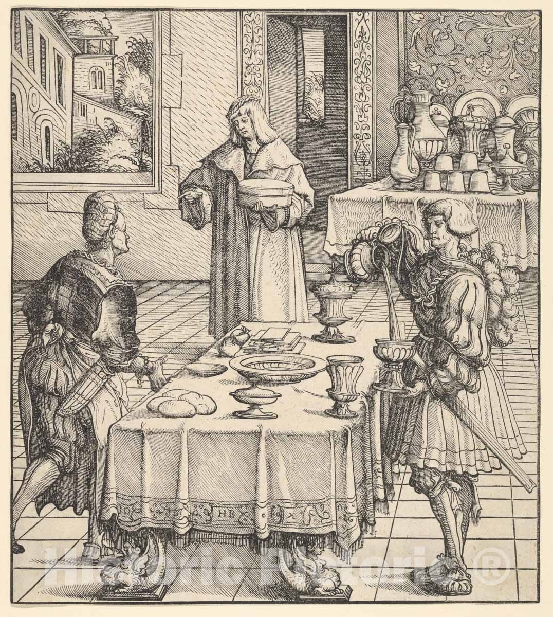 Art Print : Hans Burgkmair - The White King Learning to Conduct a Kitchen, from Der Weisskunig : Vintage Wall Art