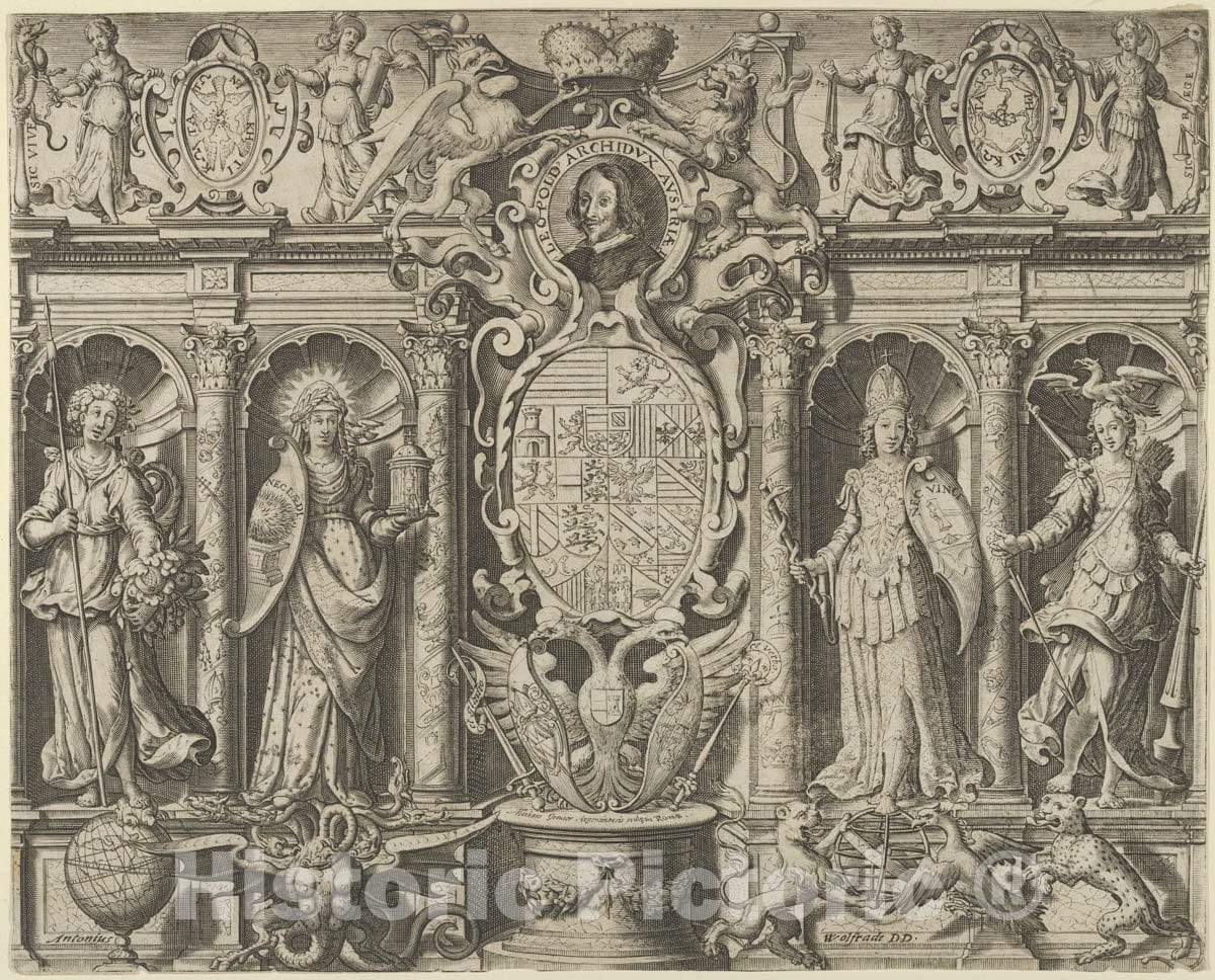 Art Print : Matthaeus Greuter - Allegory of Leopold V, Archduke of Austria : Vintage Wall Art
