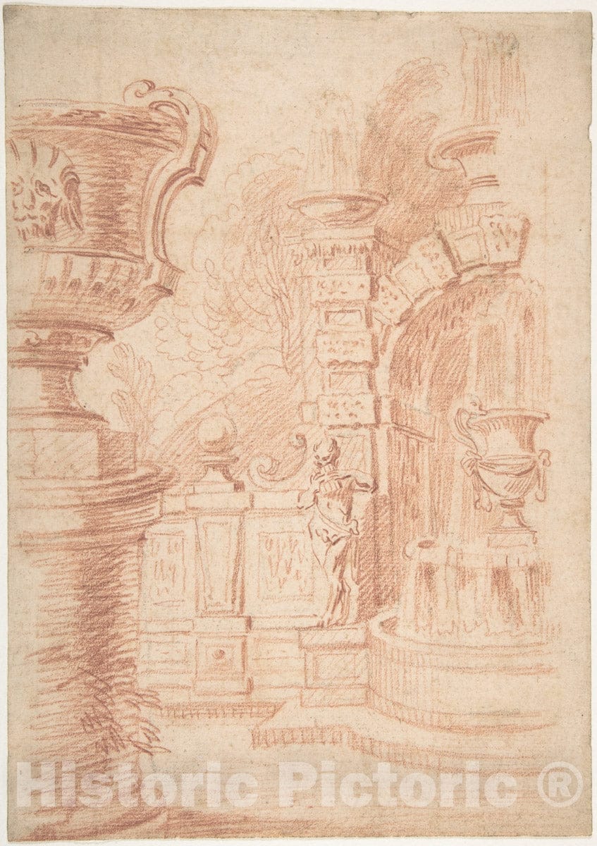 Art Print : Gilles-Marie Oppenord - Study for a Garden Capriccio : Vintage Wall Art