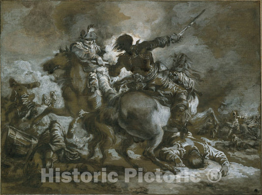Art Print : Francesco Casanova - Cavalry Skirmish with a Fallen Drummer at Left : Vintage Wall Art