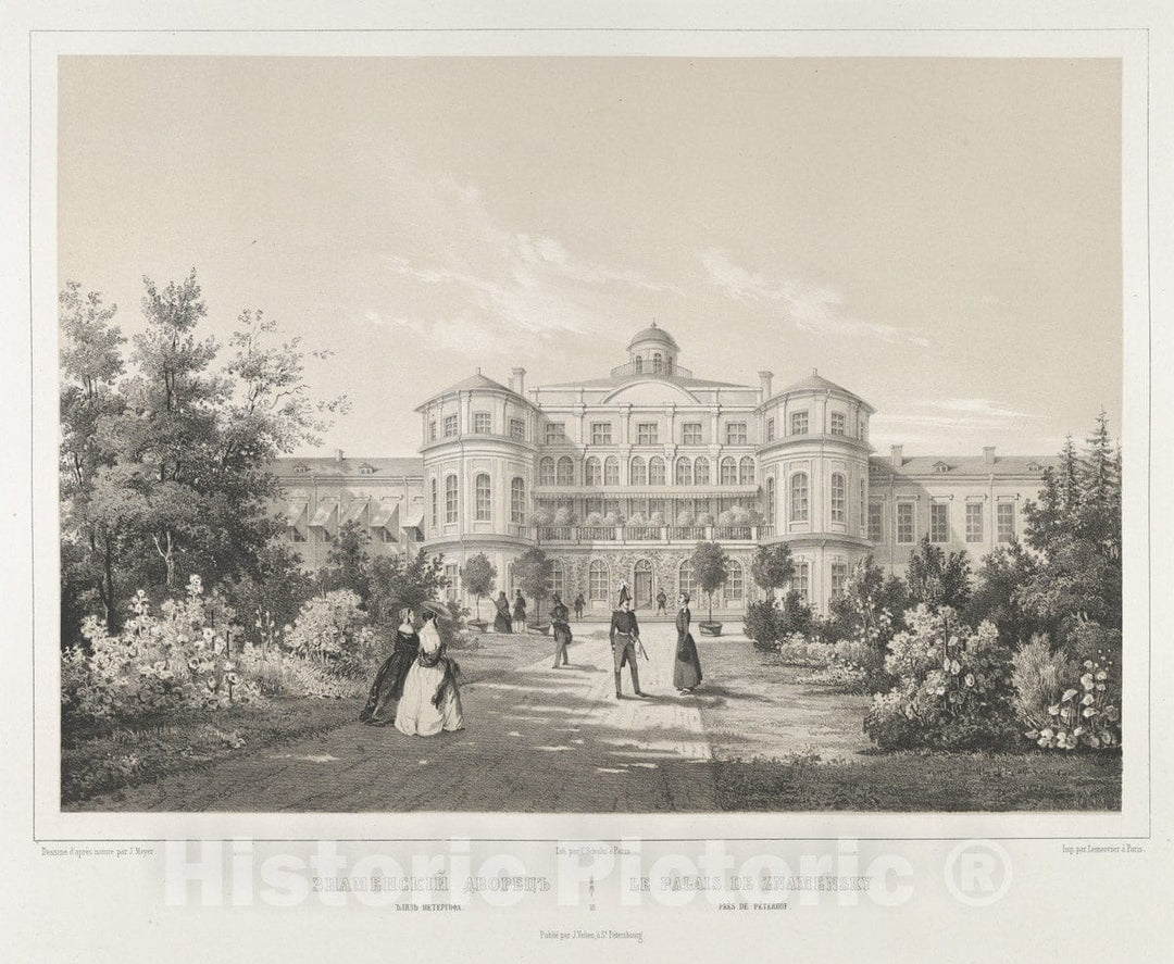 Art Print : J. Meyer - Le Palais de Znamensky près de Peterhof, from The Series Vues pittoresques des Palais & jardins impériaux aux Environs de St. Petersbourg : Vintage Wall Art
