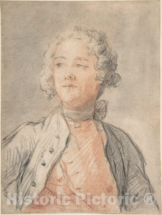 Art Print : Jean Marc Nattier - Half-Length Portrait of a Young Man : Vintage Wall Art