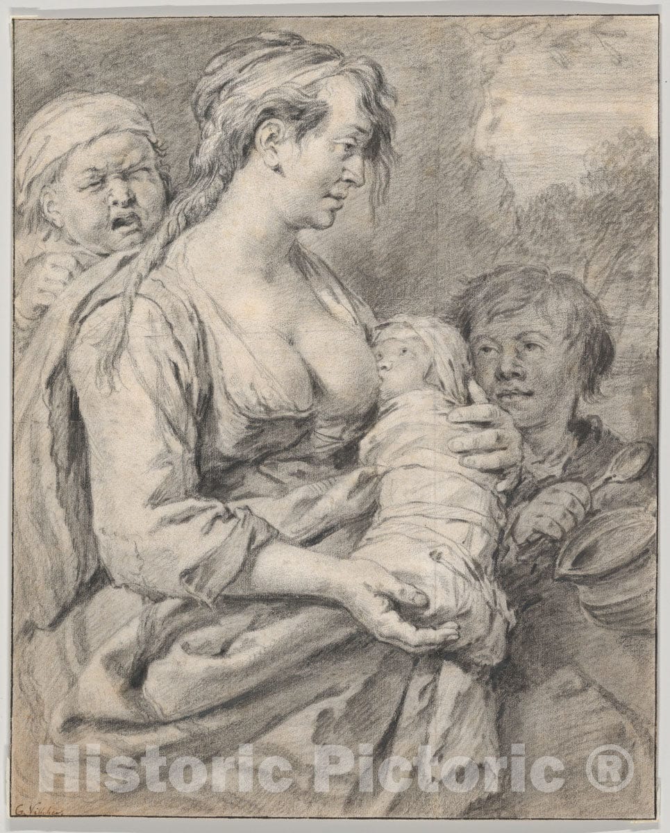 Art Print : Cornelis Visscher - A Gypsy Mother with Three Children : Vintage Wall Art