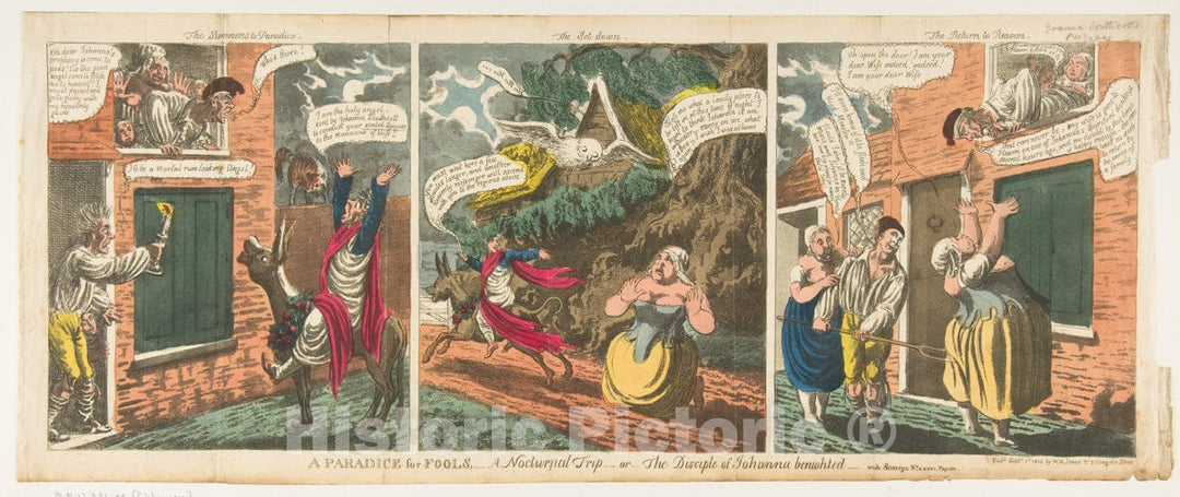 Art Print : Charles Williams - A Paradice sic for Fools–A Nocturnal Trip–or–The Disciple of Johanna benighted–vided Scourge No. XXXVI, Page 510 : Vintage Wall Art