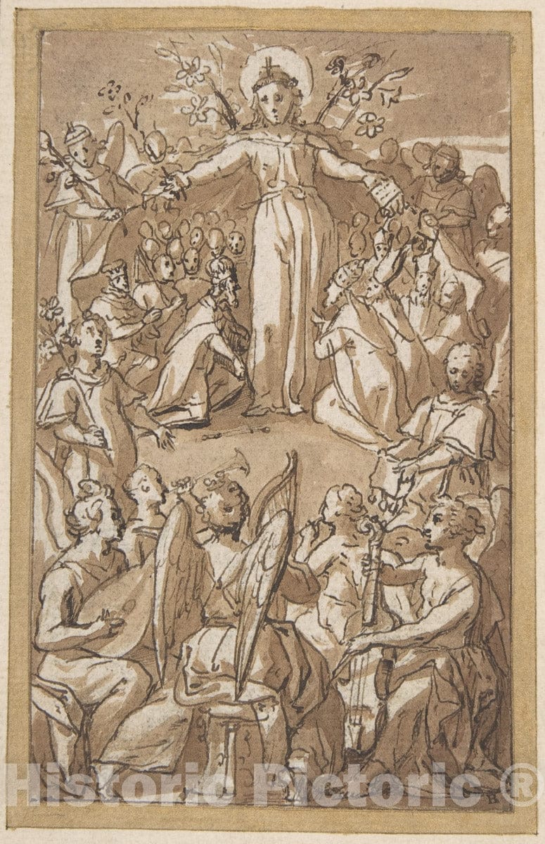 Art Print : Pieter de Jode I - The Virgin Surrounded by Angels and Representatives of Secular and Ecclesiastical Authorities : Vintage Wall Art