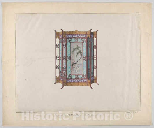 Art Print : Lamqua - Design for a Hall Lamp 2 : Vintage Wall Art