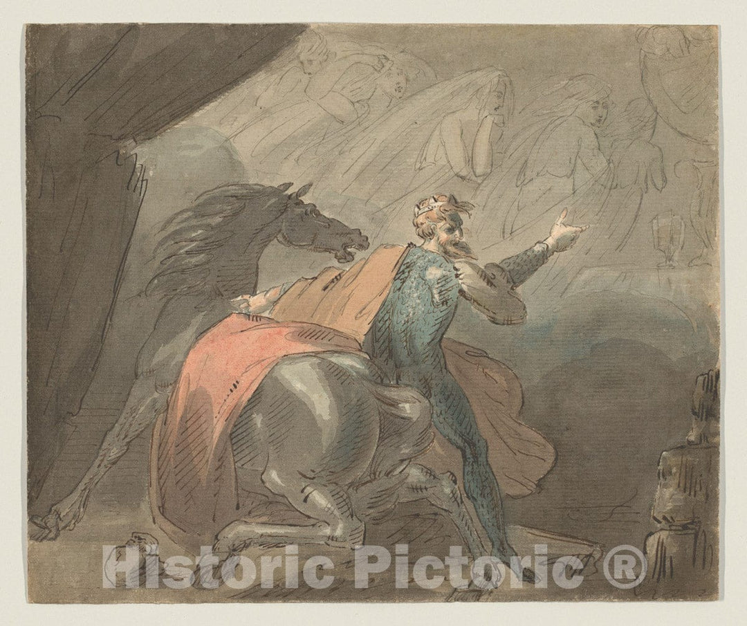 Art Print : William Hamilton - A King and a Horse with Ghostly Women : Vintage Wall Art