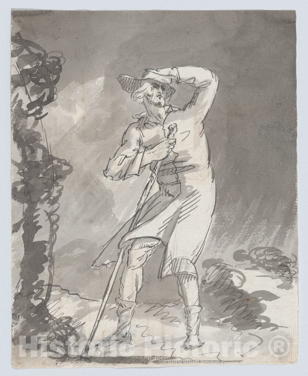 Art Print : William Hamilton - Male Traveler in a Storm (Recto)