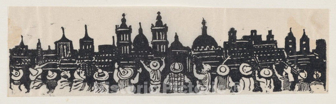 Art Print : José Guadalupe Posada - A Group of People Looking at Mexico City : Vintage Wall Art