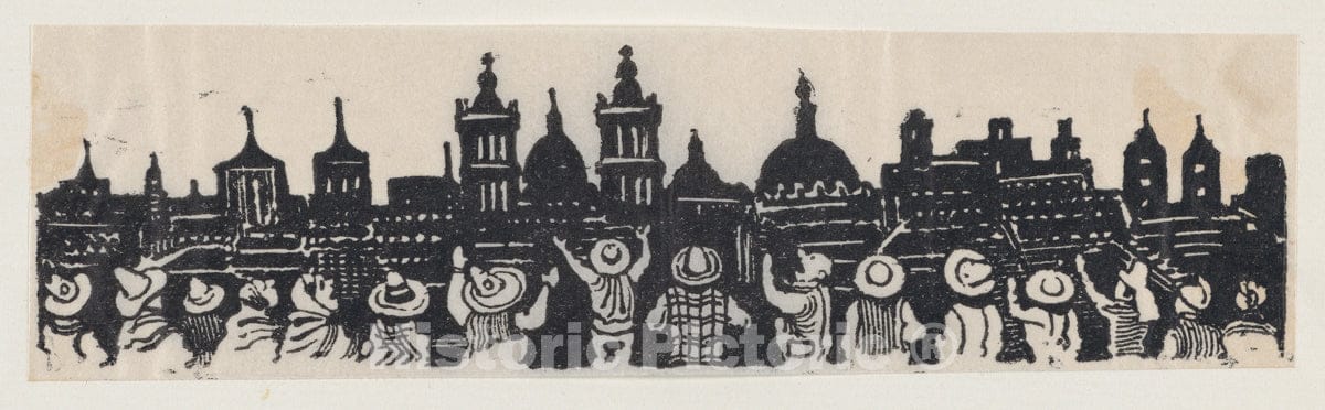 Art Print : José Guadalupe Posada - A Group of People Looking at Mexico City : Vintage Wall Art