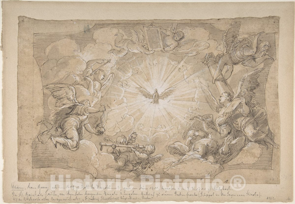 Art Print : Hans Georg Asam - The Holy Ghost Surrounded by Angels : Vintage Wall Art