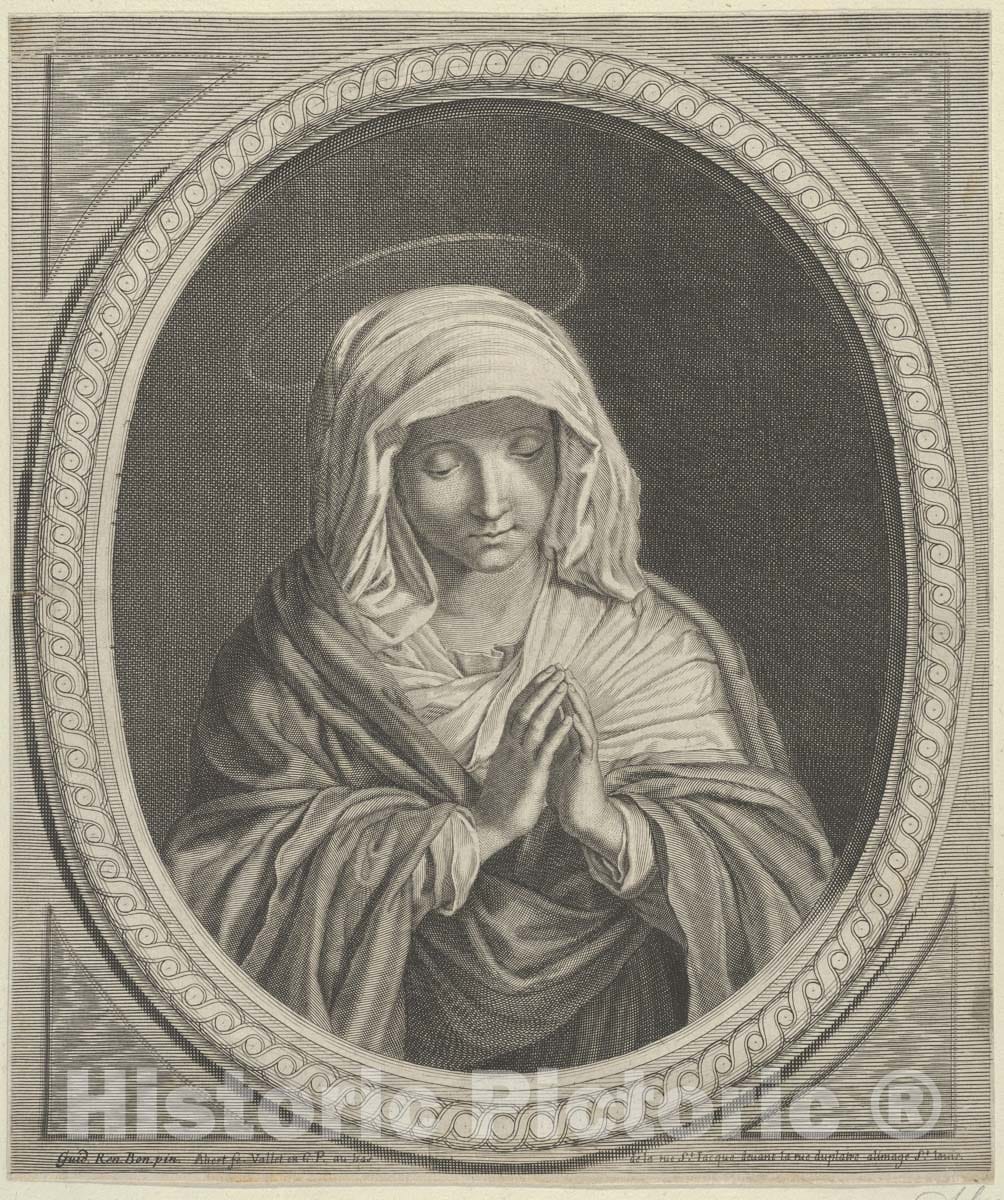 Art Print : Anonymous - The Virgin in Prayer in an Oval Frame, After Reni : Vintage Wall Art