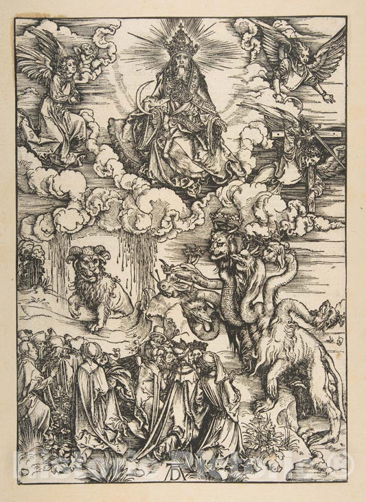Art Print : Albrecht Dürer - The Beast with Two Horns Like a Lamb, from The Apocalypse, Latin Edition 1511 : Vintage Wall Art