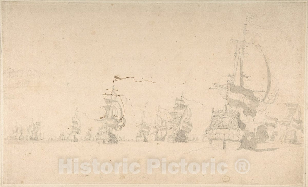 Art Print : Willem Van de Velde II - A Fleet : Vintage Wall Art