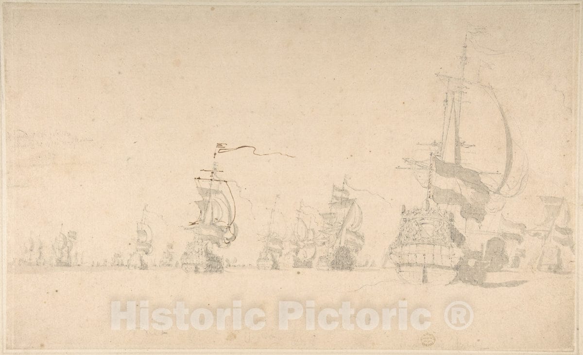 Art Print : Willem Van de Velde II - A Fleet : Vintage Wall Art