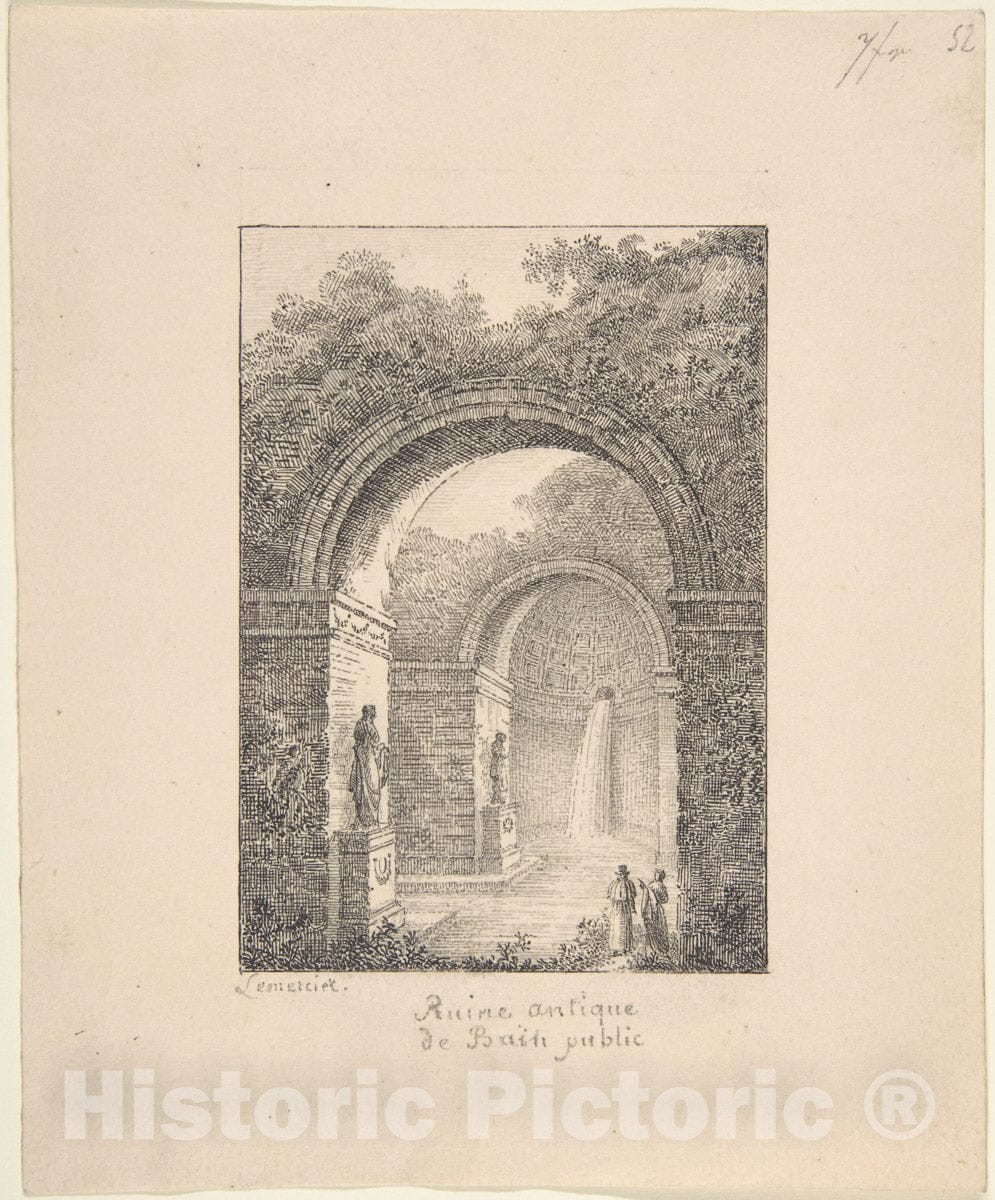 Art Print : Joseph Lemercier - Classical Ruins: A Public Bath : Vintage Wall Art