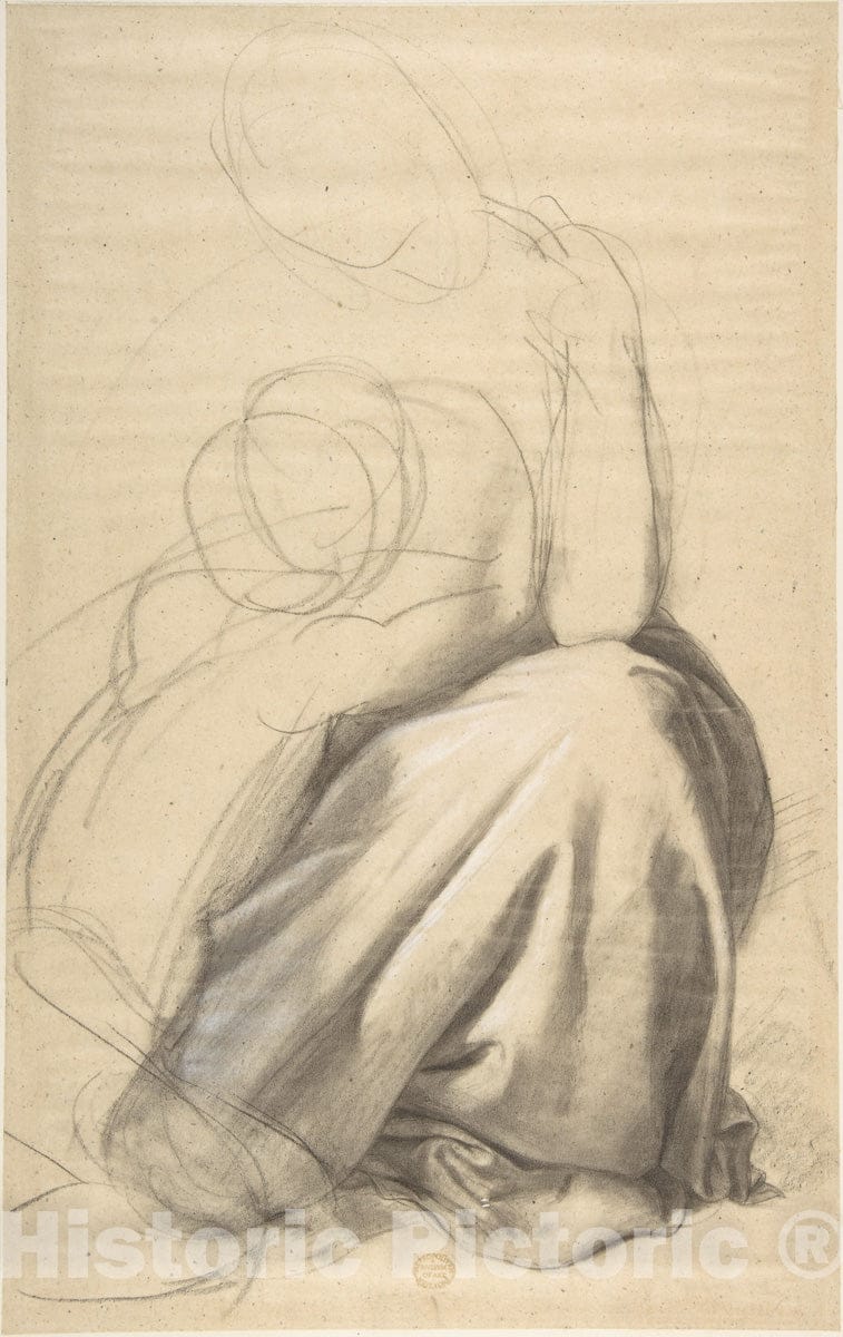 Art Print : British, 19th Century - Study of a Woman and Child : Vintage Wall Art