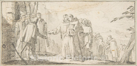Art Print : Giovanni Battista Tiepolo - Illustration for a Book: Reception of Monks at a City Gate : Vintage Wall Art