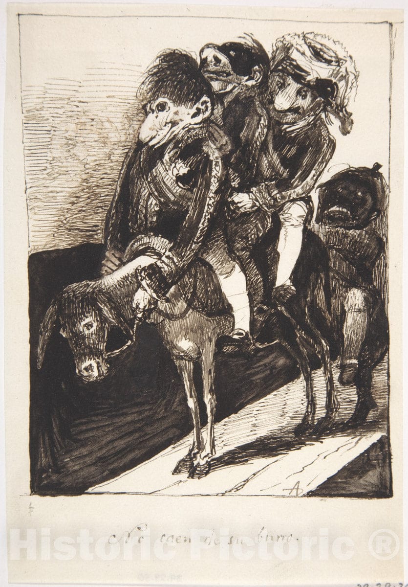 Art Print : Leonardo Alenza y Nieto - They Don't Fall Off Their Donkey (They Don't Admit Their Error), (No Caen de su Burro) : Vintage Wall Art