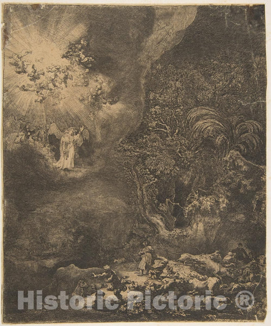 Art Print : Rembrandt (Rembrandt Van Rijn) - The Angel Appearing to The Shepherds 1 : Vintage Wall Art