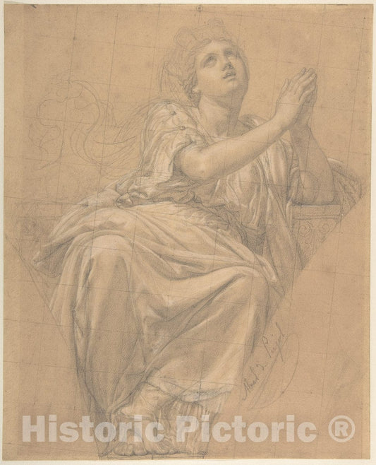 Art Print : Allegorical Figure of The City of Piacenza - Artist: Alexandre Denis ABEL de Pujol - Created: 1821 : Vintage Wall Art